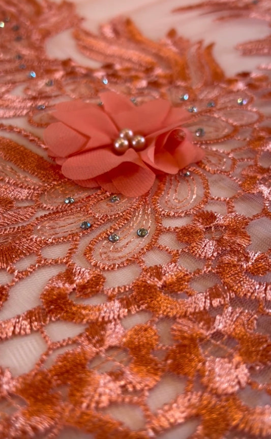 Tela de Tul Mandala - Melocotón Coral