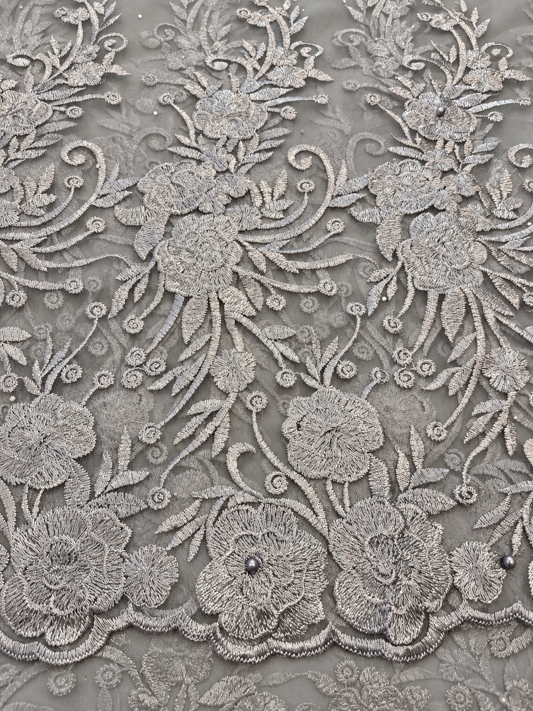 Trole Tulle Floral Fabric - Grey