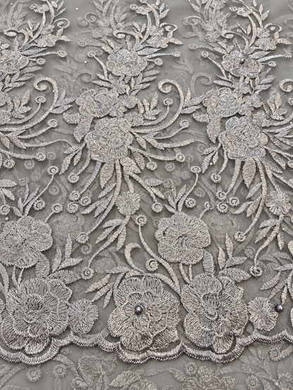 Trole Tulle Floral Fabric - Grey