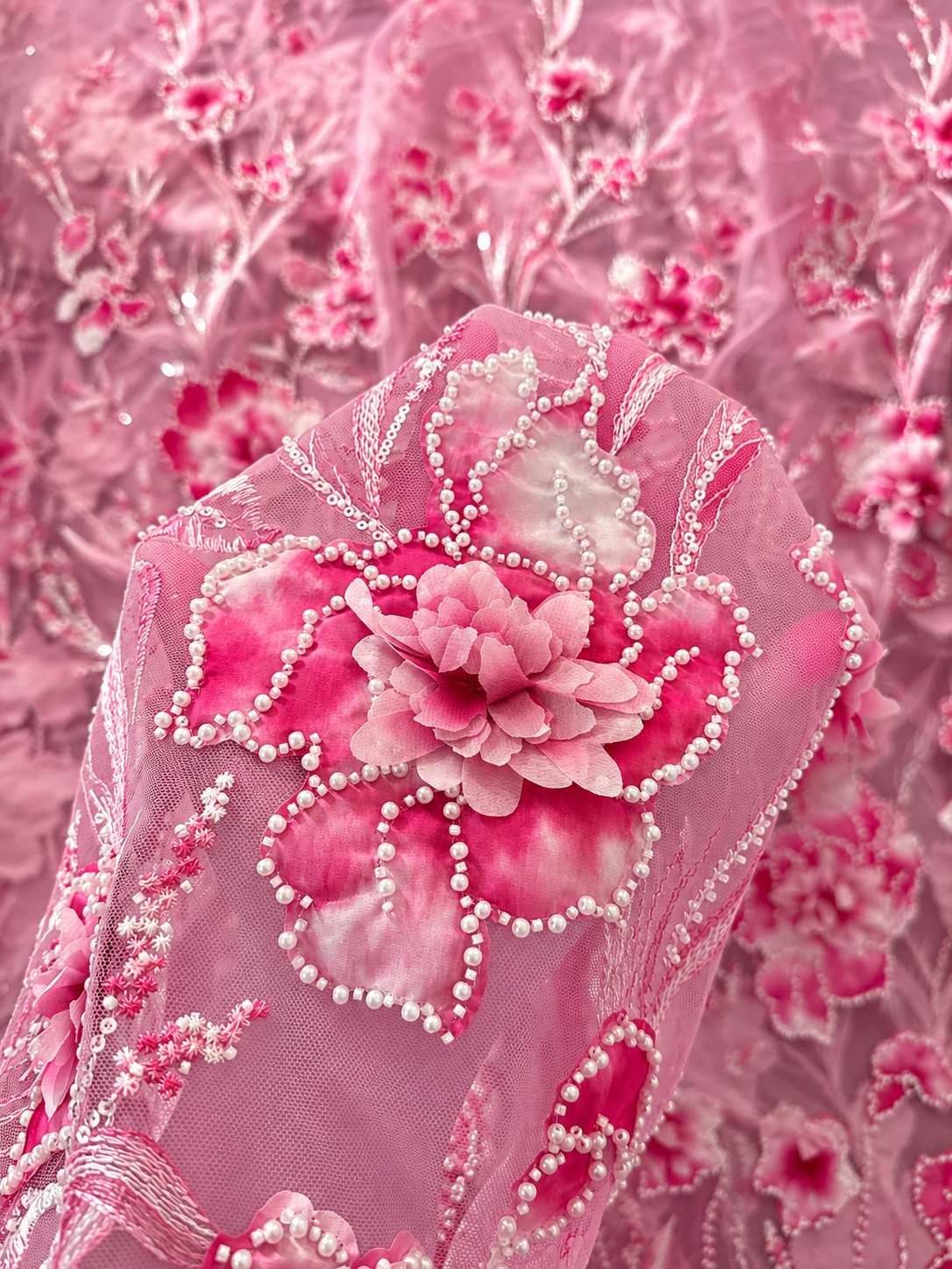 Hixy Floral 3D Fabric - Pink