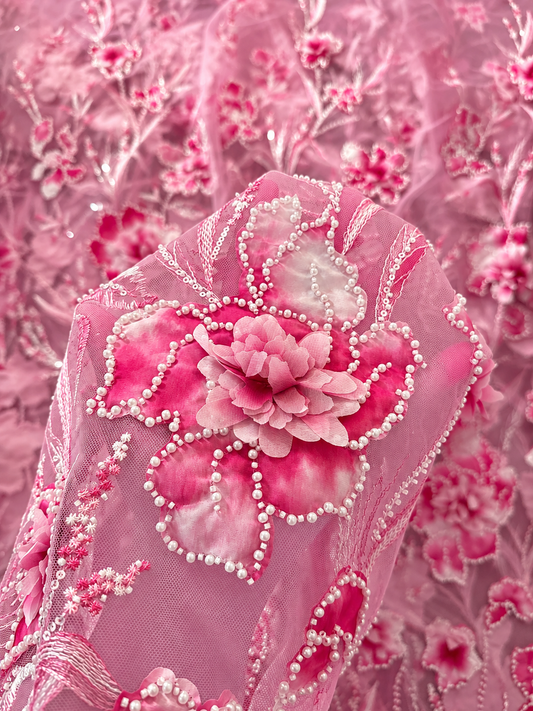Hixy Floral 3D Fabric - Pink
