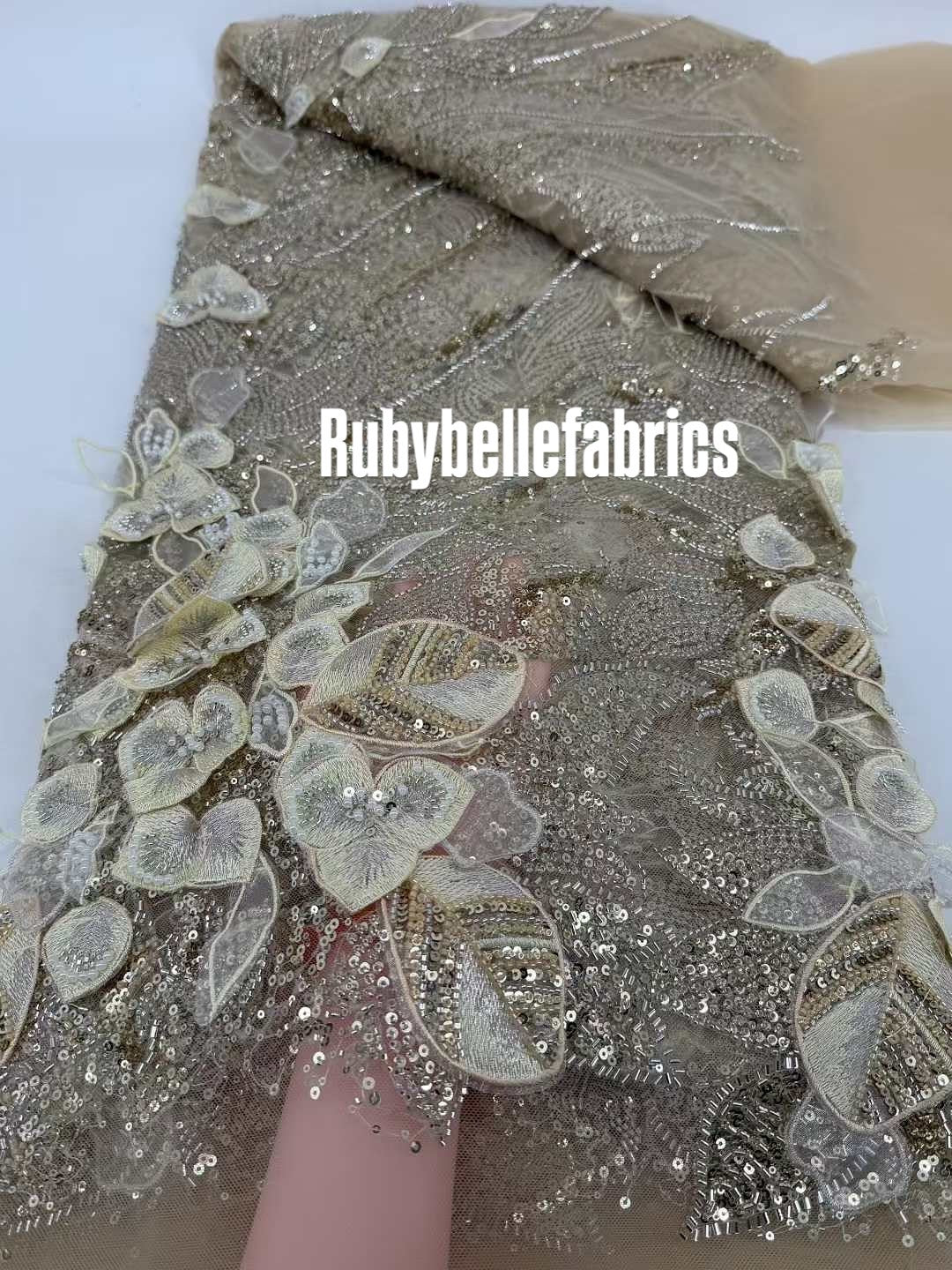 Hexille 3D Beaded Petal Couture Fabric