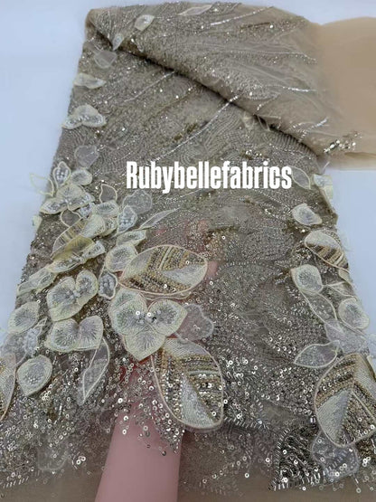 Hexille 3D Beaded Petal Couture Fabric
