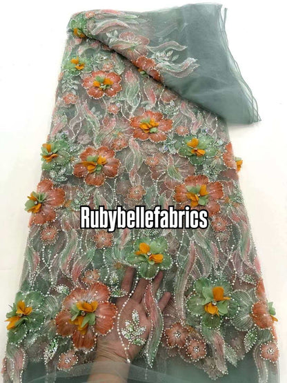 Ulzy Beaded Stoned 3D Luxury Couture Fabric