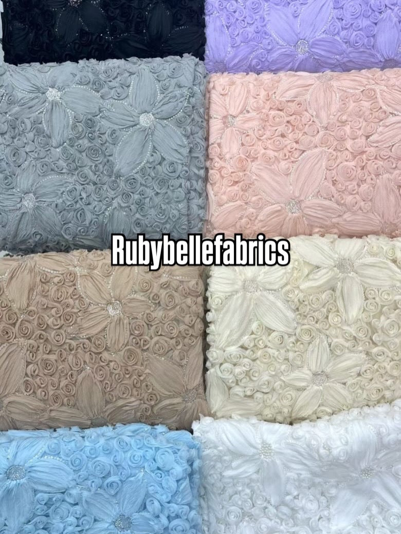 Wriod Luxury 3D Floral Beaded Fabric