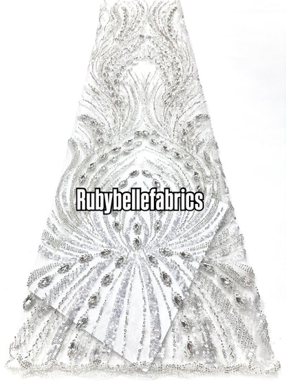 Arquise Crystal Beads Lace Fabric