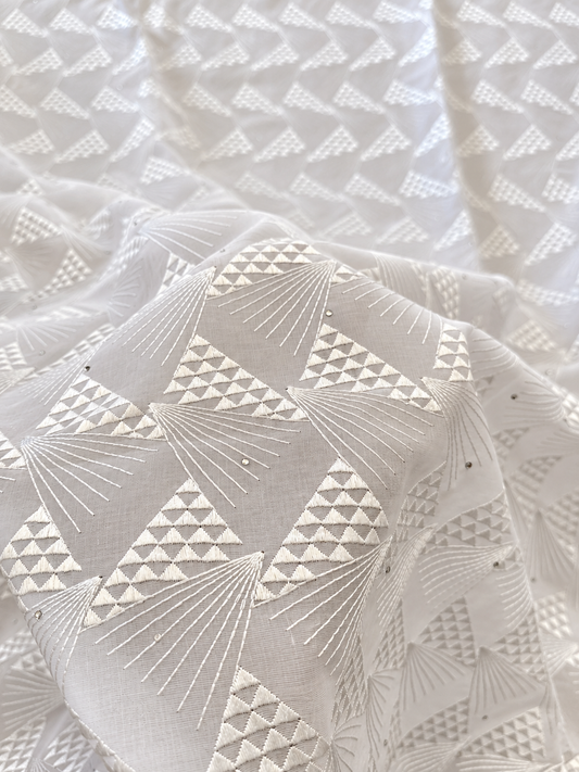 Ower White Embroidered Voile Lace Fabric