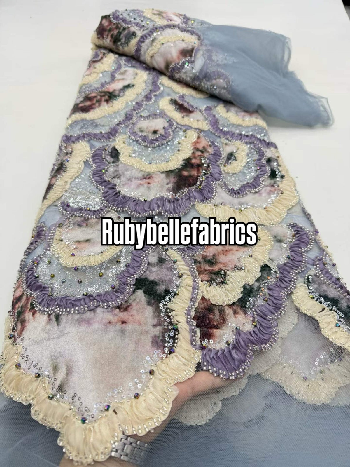 Atia Luxury Floral Beaded Sequin Fabric