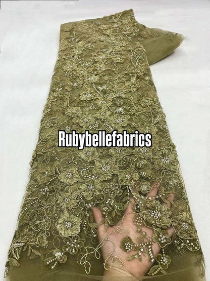 Rund Luxury 3D Floral Beaded Stone Fabric