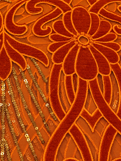 Iary Sequin Velvet Fabric - Orange