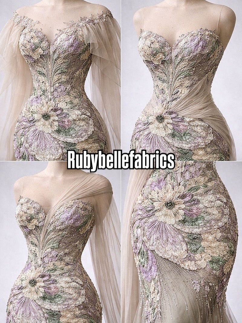 Astysx Beaded Sequin Lace Fabric