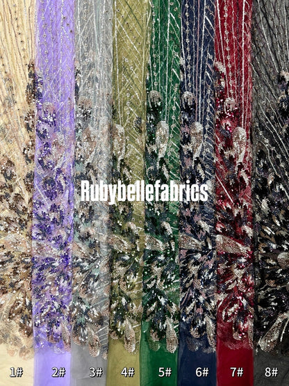 Luxury Feather Pattern Sequin Beaded Lace Fabric