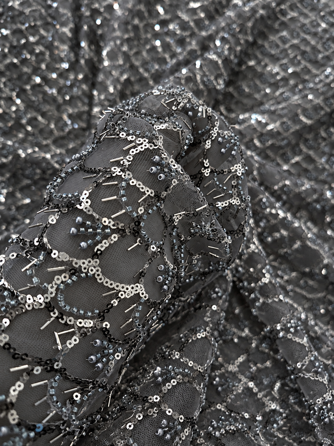 Buluxe Beaded Fabric - Grey