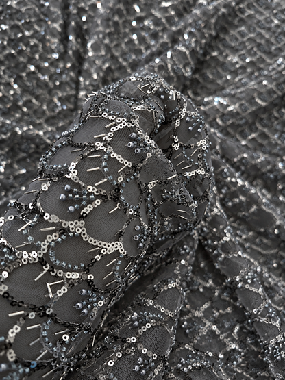 Buluxe Beaded Fabric - Grey