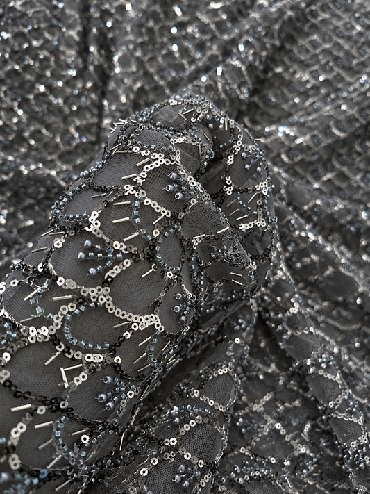 Buluxe Beaded Fabric - Grey