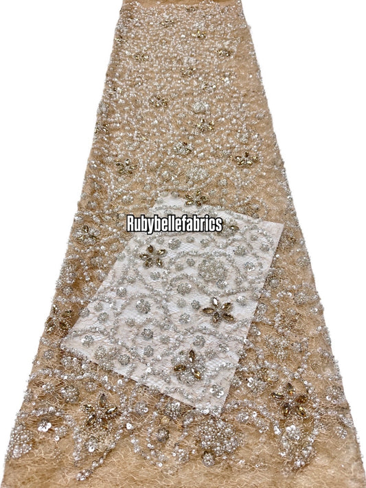 Aprain Luxury 3D Floral Beaded Stone Fabric