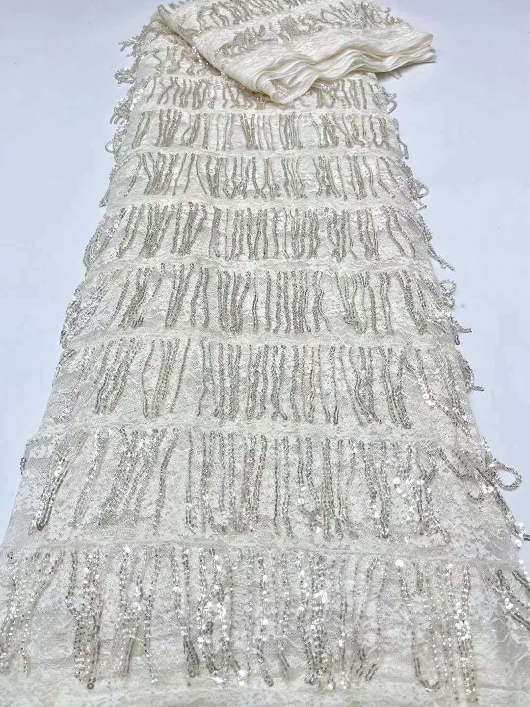 Luxury Fringe Pastel Sequin Lace Fabric – Premium Lace Couture Fabric