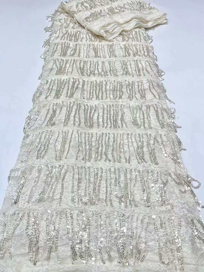 Luxury Fringe Pastel Sequin Lace Fabric – Premium Lace Couture Fabric