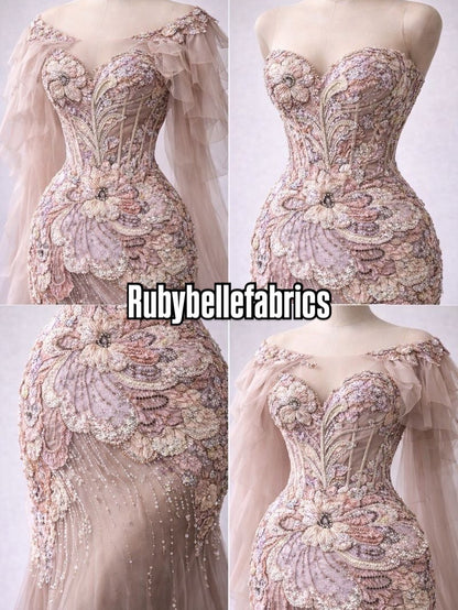 Astysx Beaded Sequin Lace Fabric