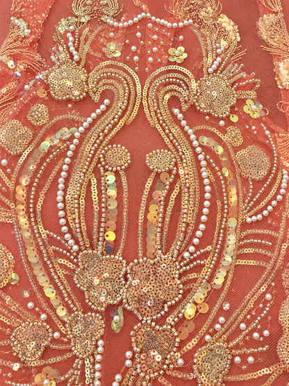 Ouly Sparkling Sequin Beaded Fabric - Peach