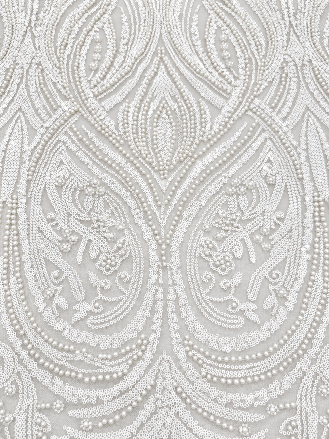 Erse Sequin Beaded Quality Fabric - White