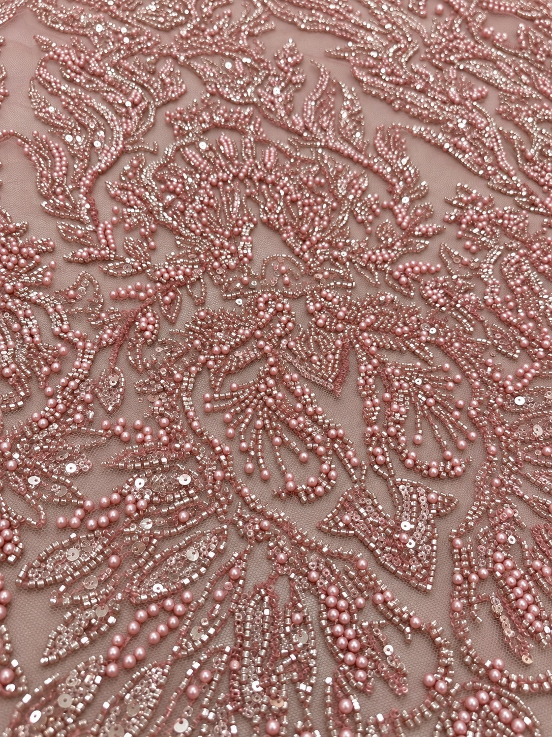Hua Luxury Beaded Fabric - Blush Pink