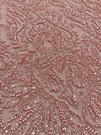 Hua Luxury Beaded Fabric - Blush Pink