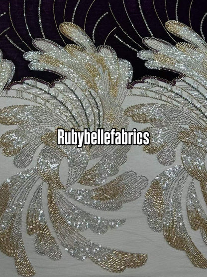 Ganic Luxury Floral Beaded Tulle Velvet Fabric