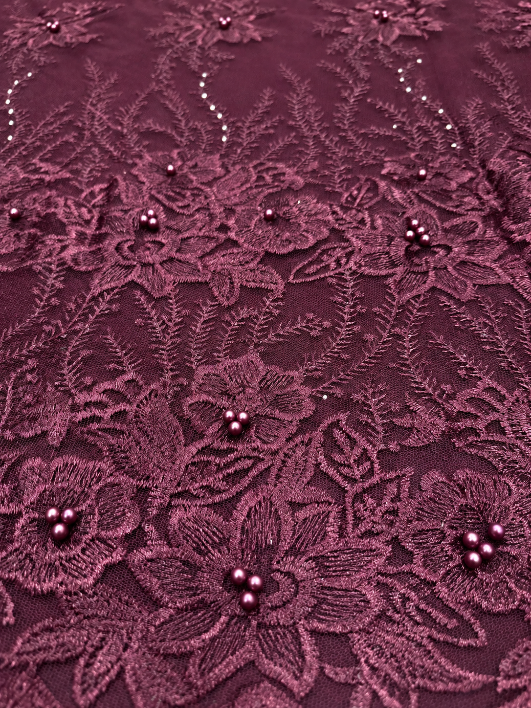 Eady 3D Floral Fabric - Dark Plum