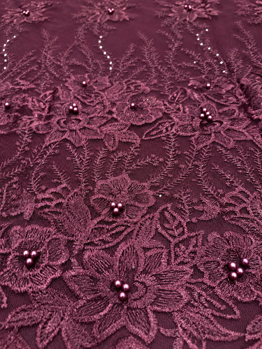 Eady 3D Floral Fabric - Dark Plum