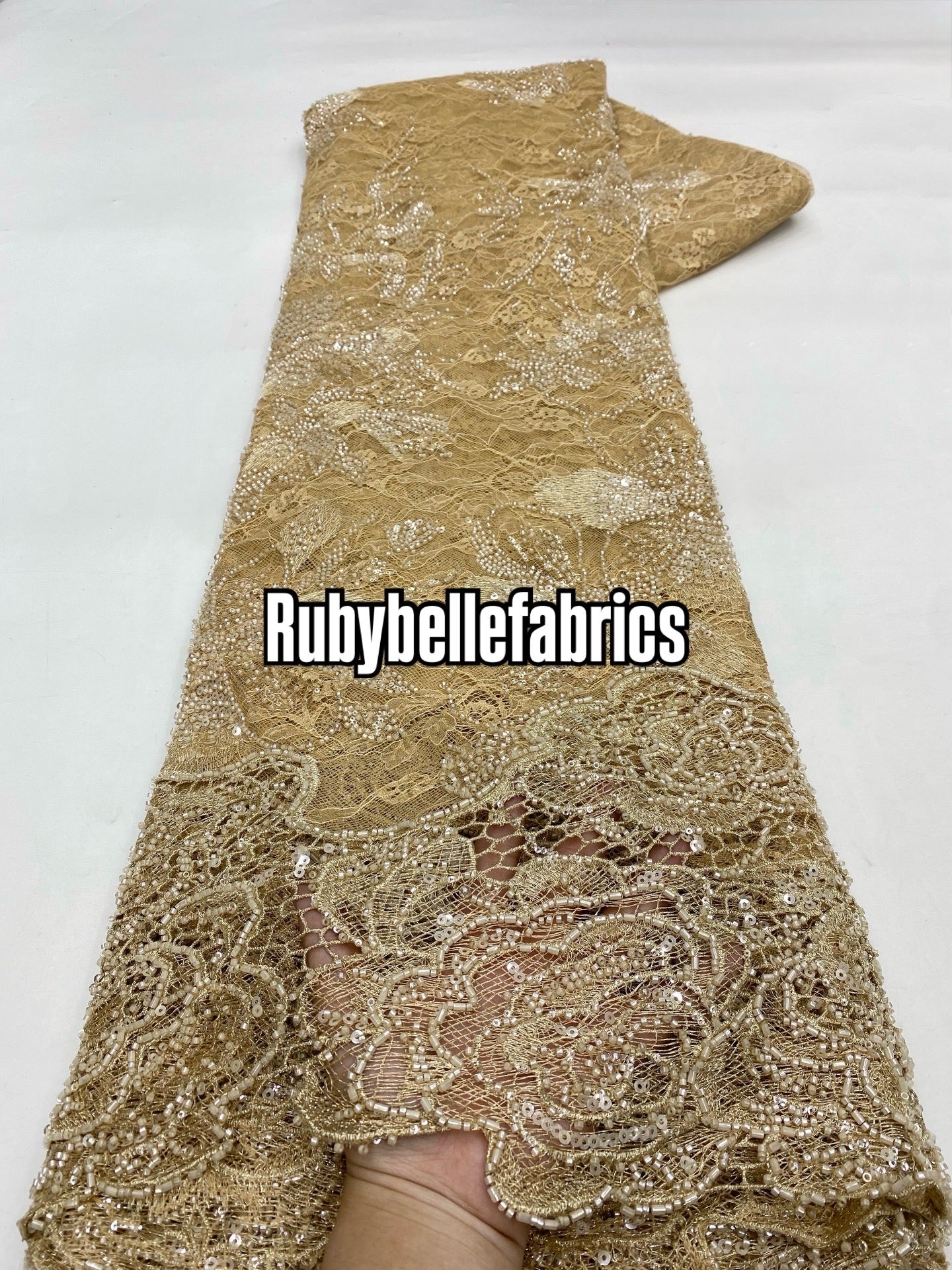 Etton Beaded Scallop Egde Lace Fabric