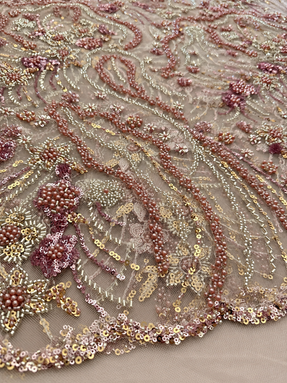 Oyce Luxury Floral Beaded Fabric - Blush Pink