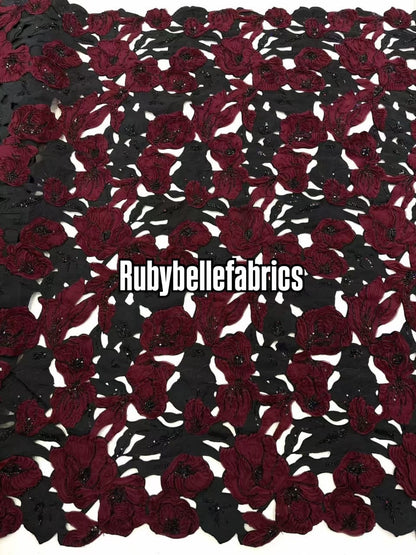 Ipped 3D Luxury Deluxe Floral Beaded Fabric