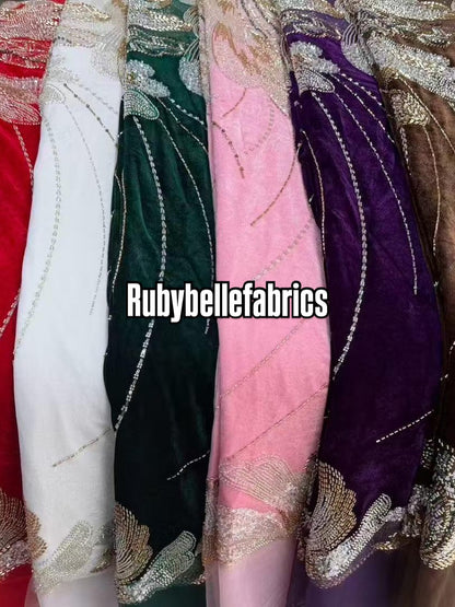 Ganic Luxury Floral Beaded Tulle Velvet Fabric