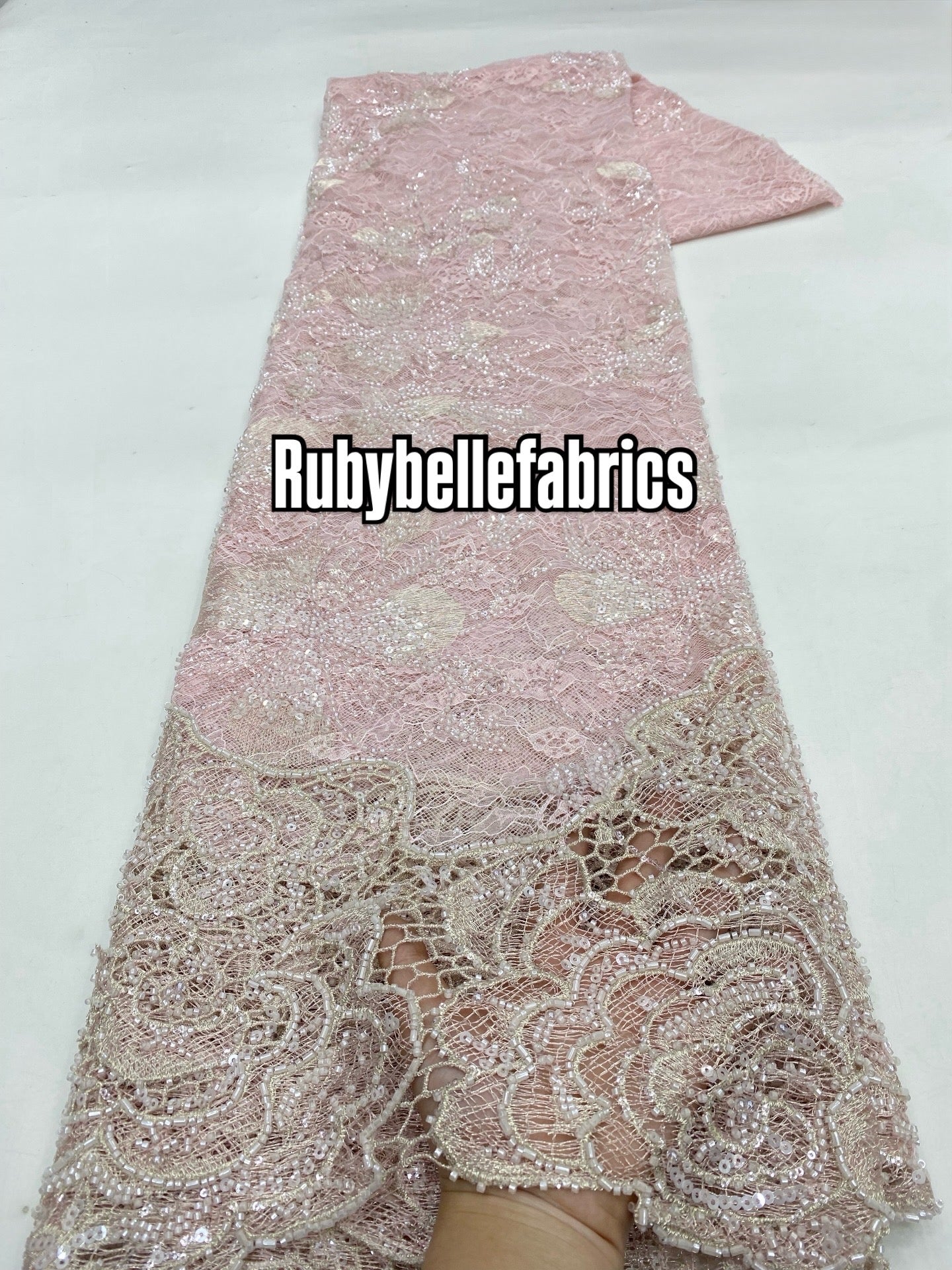 Etton Beaded Scallop Egde Lace Fabric