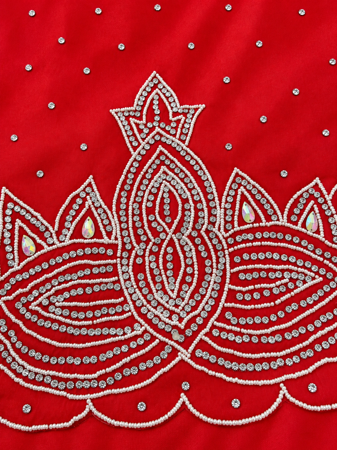 6.5 Yards Red Taffeta Tulle Fabric with Embellishments