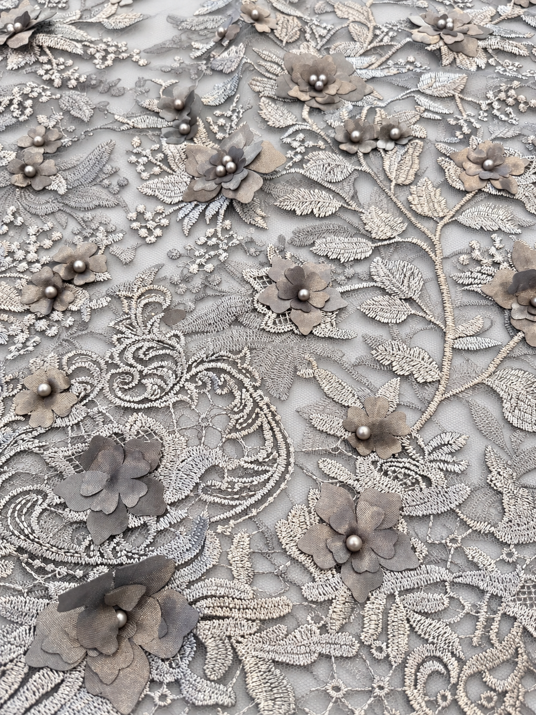 Ollo 3D Floral Fabric - Grey
