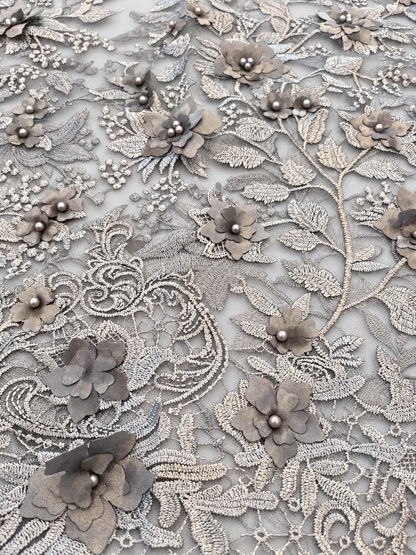 Ollo 3D Floral Fabric - Grey