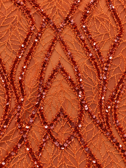 Ackyr Sequin Fabric - Burnt Orange