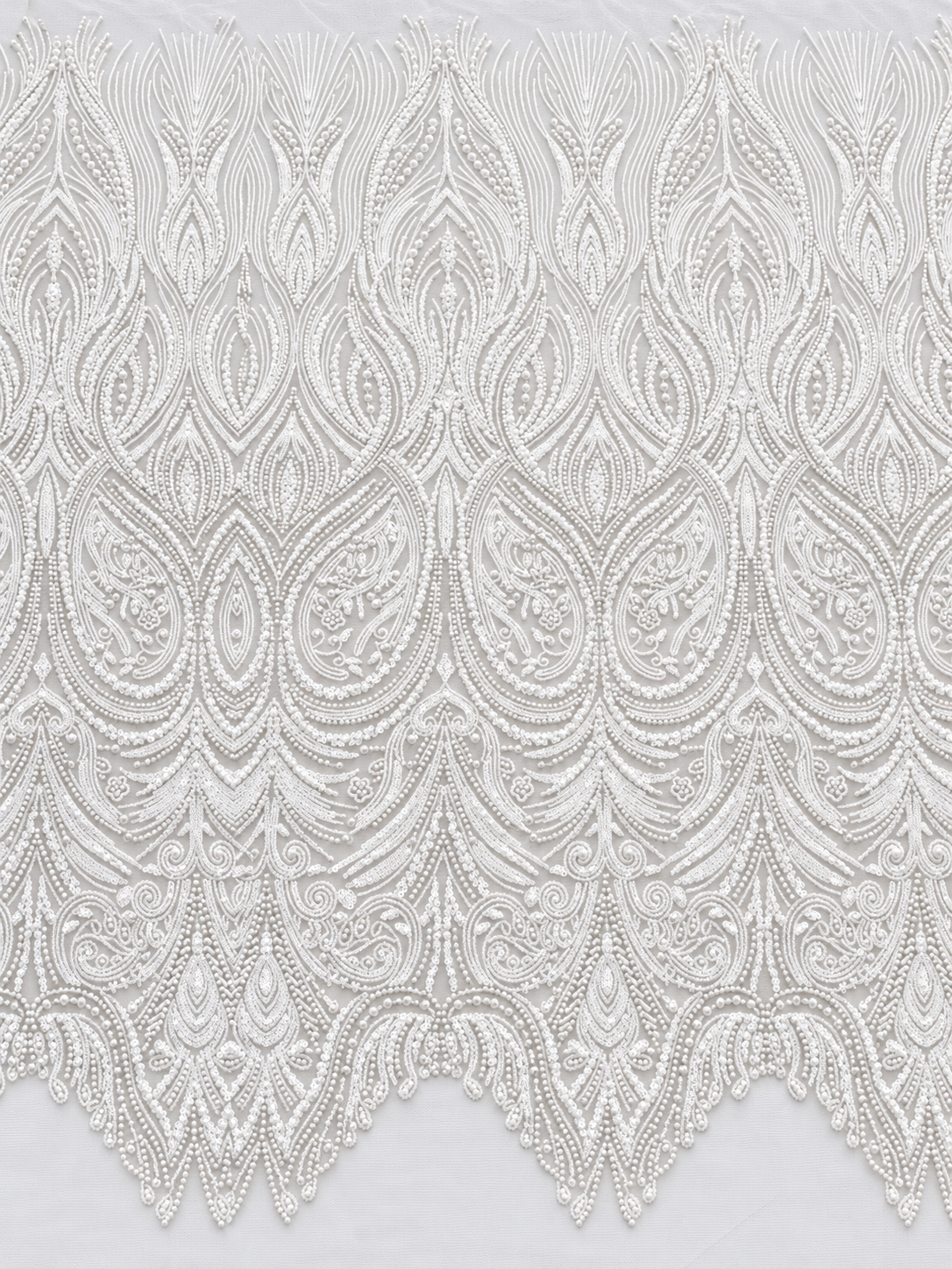 Erse Sequin Beaded Quality Fabric - White