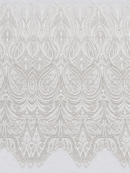 Erse Sequin Beaded Quality Fabric - White