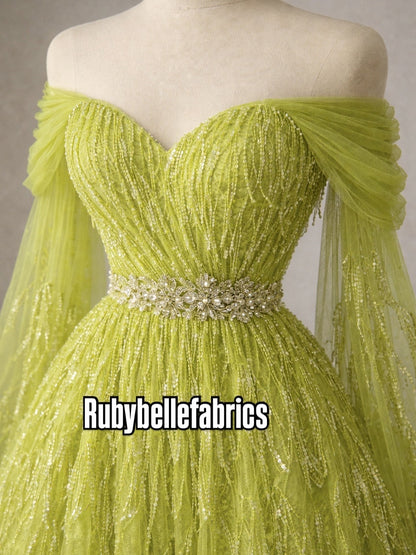 Luxury Fringe Pastel Sequin Lace Fabric – Premium Lace Couture Fabric