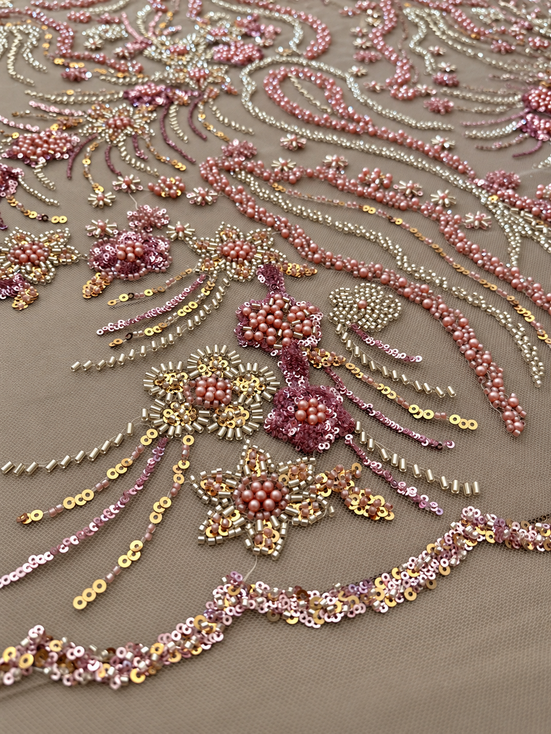 Oyce Luxury Floral Beaded Fabric - Blush Pink