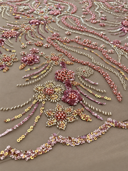 Oyce Luxury Floral Beaded Fabric - Blush Pink