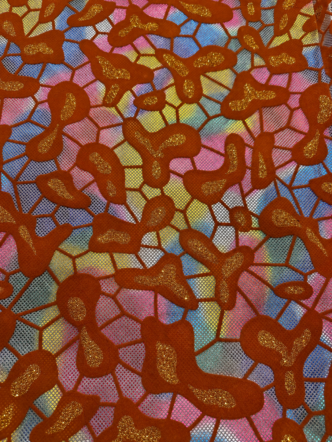 Burnt Orange Iridescent Embroidered Light Brocade Fabric