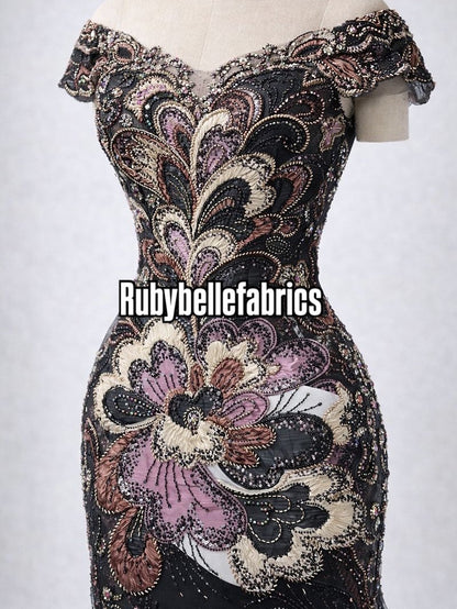 Astysx Beaded Sequin Lace Fabric