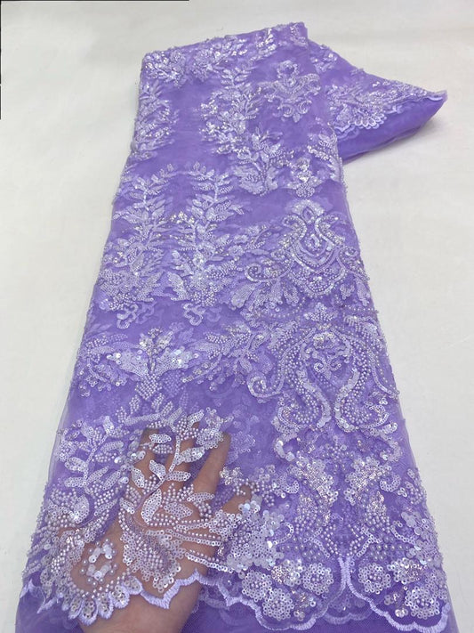 Suthe Luxury Beaded Fabric - Lilac