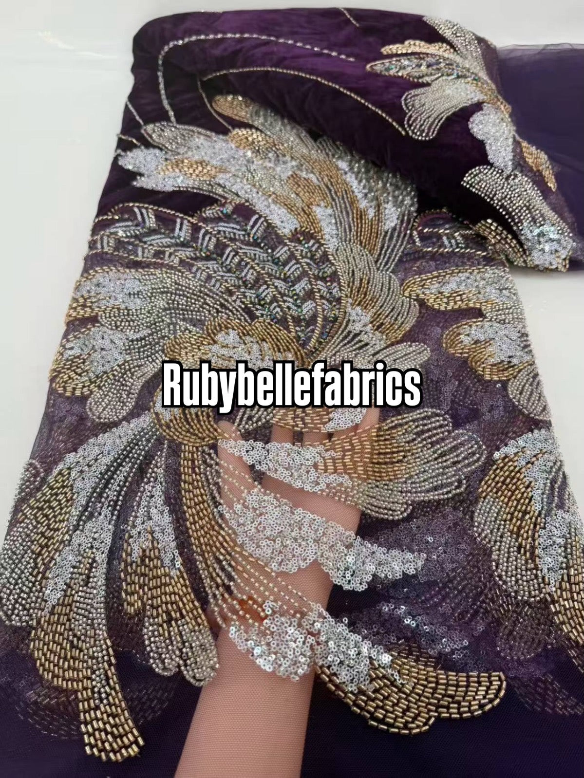 Ganic Luxury Floral Beaded Tulle Velvet Fabric