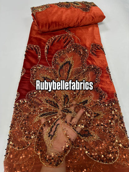 Ork Beaded Velvet Floral Fabric