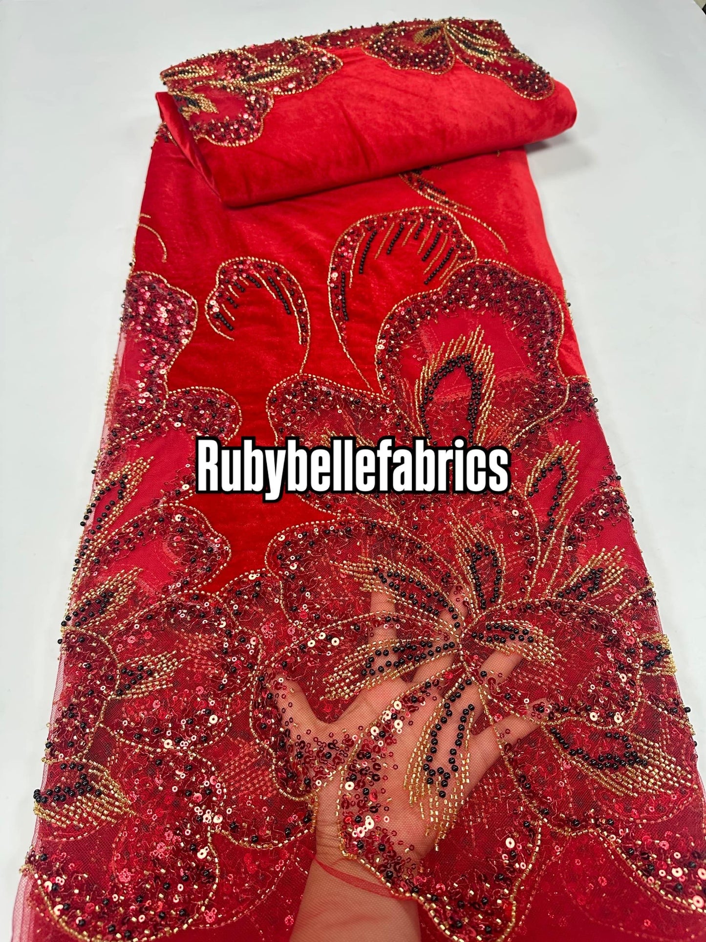 Ork Beaded Velvet Floral Fabric